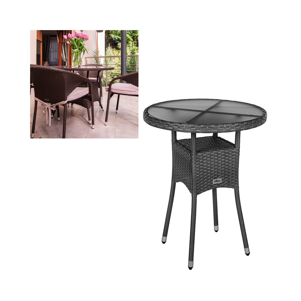 Stilista Ratanový Okrúhly stolík na balkón, terasu TECHNORATTAN 75cm x 60cm, sivý