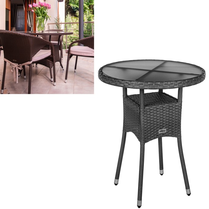 Stilista Ratanový Okrúhly stolík na balkón, terasu TECHNORATTAN 75cm x 60cm, sivý