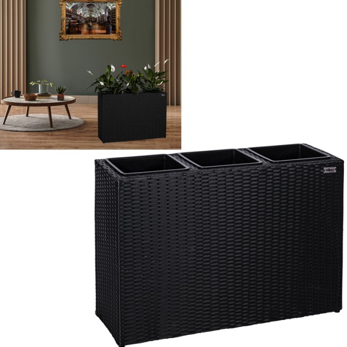 Stilista Veľký Ratanový Kvetináč TECHNORATTAN 84 cm x 60 x 29 cm, čierny