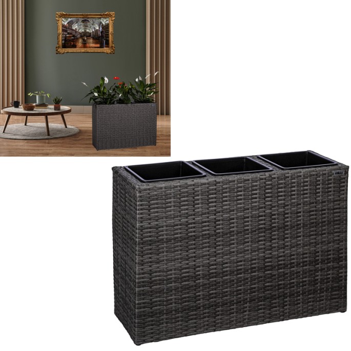 Stilista Veľký Ratanový Kvetináč TECHNORATTAN 84 cm x 60 x 29 cm, sivý