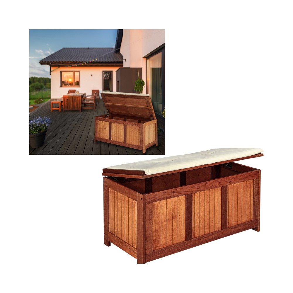 Stilista Drevená Truhlica so sedadlom 113cm, lavica s úložným priestorom na balkón, terasu, tropické drevo Shorea