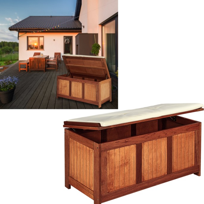 Stilista Drevená Truhlica so sedadlom 113cm, lavica s úložným priestorom na balkón, terasu, tropické drevo Shorea