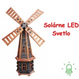 MKSTOR Drevený Solárny veterný mlyn 170cm s LED svetlom, záhradný, otočný, dekoračný, palisander a jelša W77S