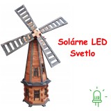 MKSTOR Drevený Solárny veterný mlyn 170cm s LED svetlom, záhradný, otočný, dekoračný, jelša a palisander W78S