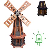 MKSTOR Drevený Solárny veterný mlyn 135cm s LED svetlom, záhradný, otočný, dekoračný, W57S