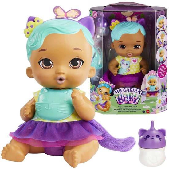 Mattel My Garden Baby Doll Mačiatko, pije a ciká, modrá