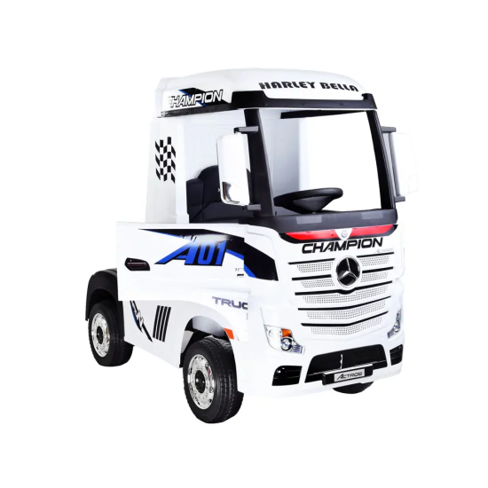JOKO Elektrické autíčko, Elektrický Kamión Mercedes Benz Actros 4x45W, penové kolesá, kožené sedadlo, odpružené, FM rádio, biely