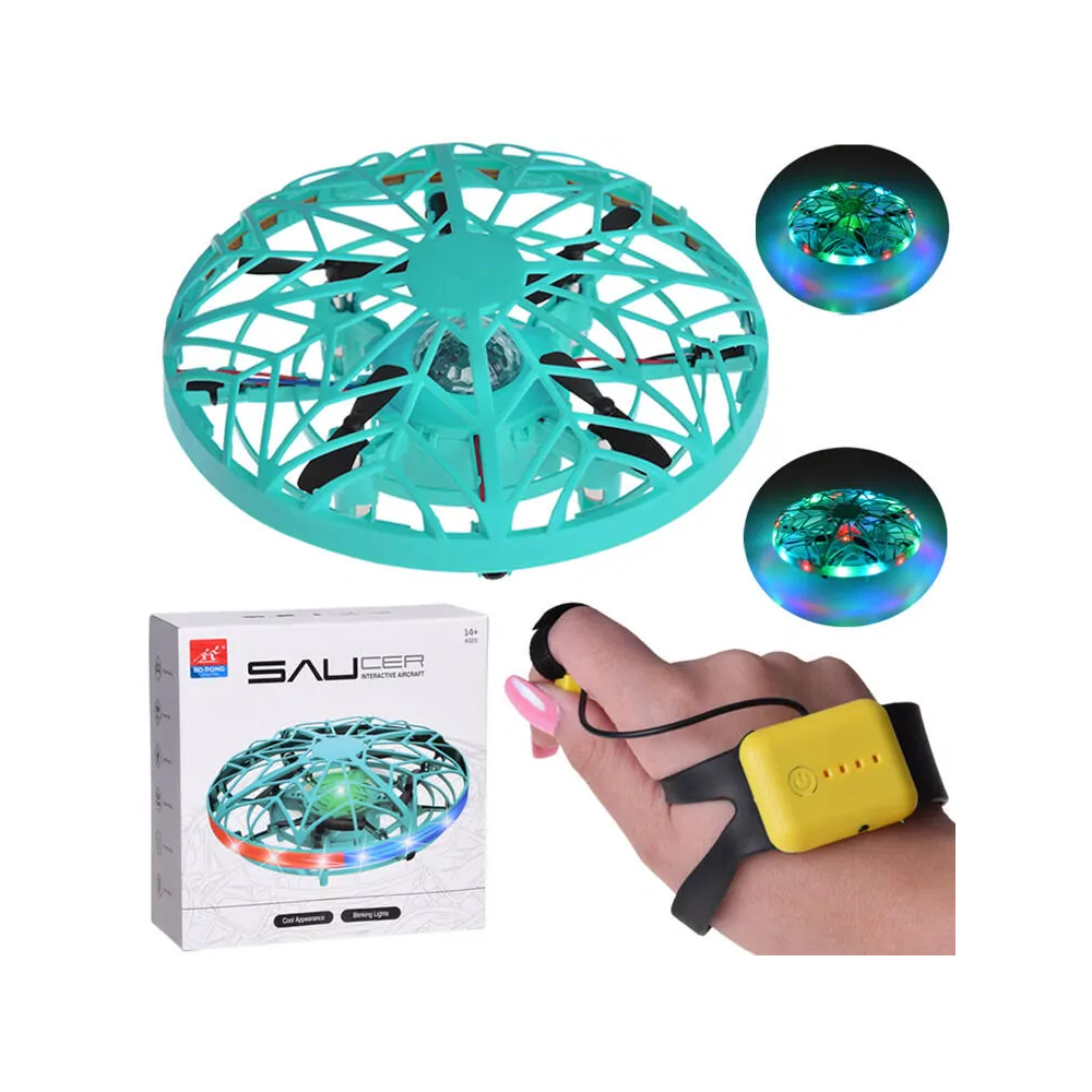 JOKO RC Lietajúcí Dron Ufo ovládaný RUKOU a GESTAMI + LED setlo, zelený