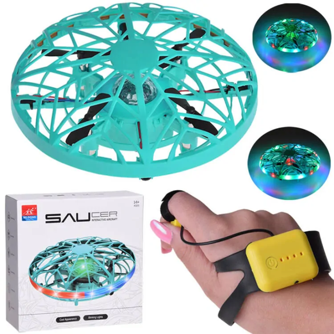 JOKO RC Lietajúcí Dron Ufo ovládaný RUKOU a GESTAMI + LED setlo, zelený