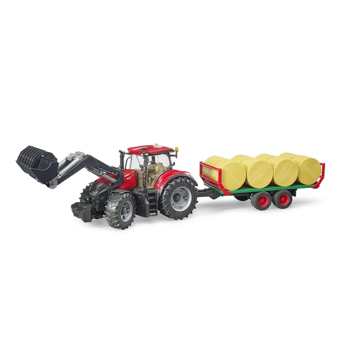Bruder, Traktor Case IH Optum 300 CVX s čelným nakladačom a prívesom, 1:16