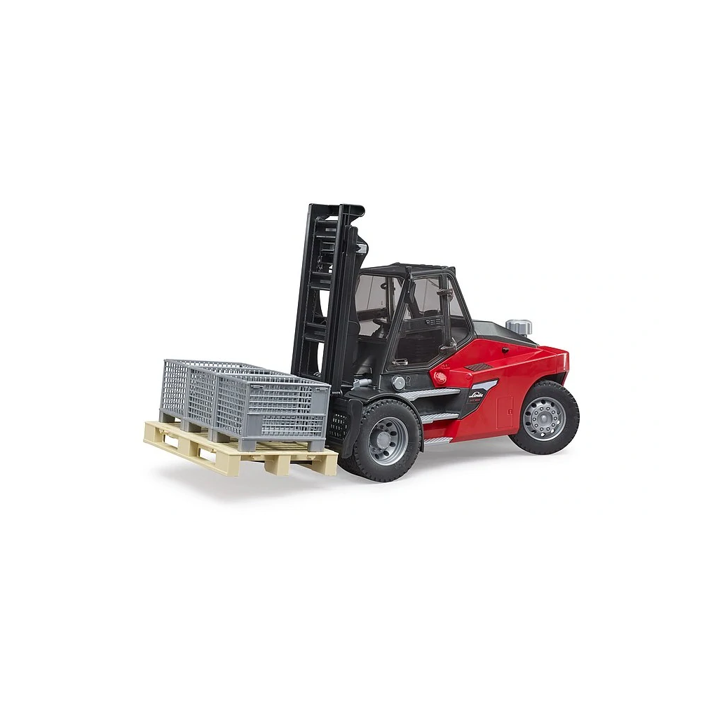 Bruder, Vysokozdvižný vozík Linde HT160 s paletou a 3 paletovými klietkami, 1:16
