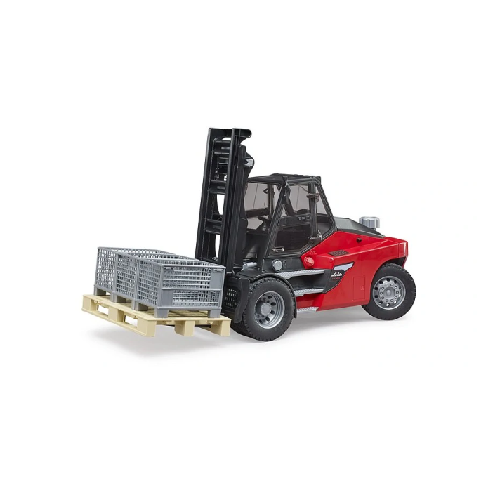 Bruder, Vysokozdvižný vozík Linde HT160 s paletou a 3 paletovými klietkami, 1:16