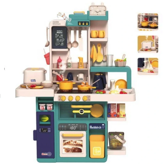 JOKO Veľká Detská Kuchynka 93cm Kitchen Spray s Tečúcou vodou, parou, svetlom, zvukom, tabuľou + Hriankovač na batérie 80ks, mod