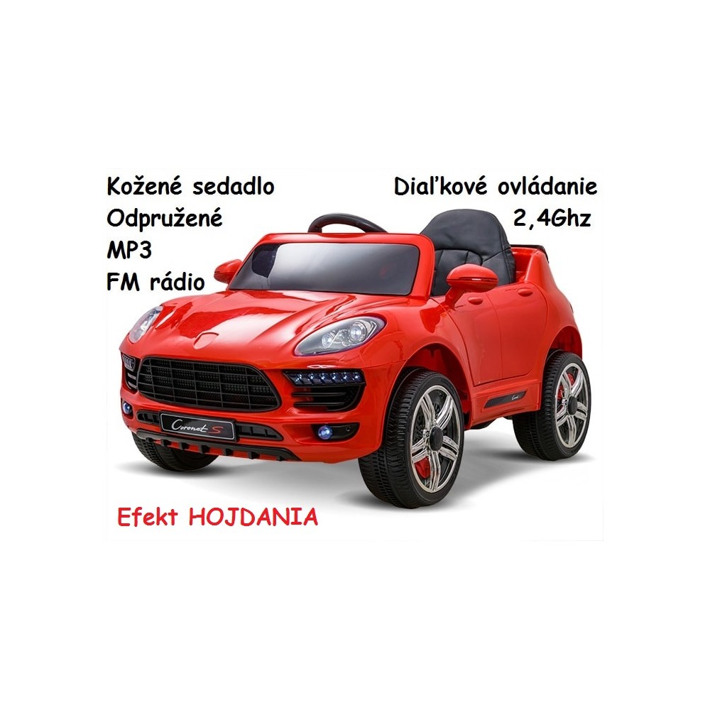JOKO Elektrické autíčko SPORT, FM rádio, Kožené sedadlo, Penové kolesá, Odpružené, Efekt hojdania, červené
