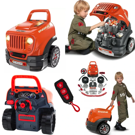 JOKO MOTOR Master Autodielňa Sada Malého Automechanika Auto Jeep Off-Road s volantom, so svetlom a zvukom, auto na učenie opravo