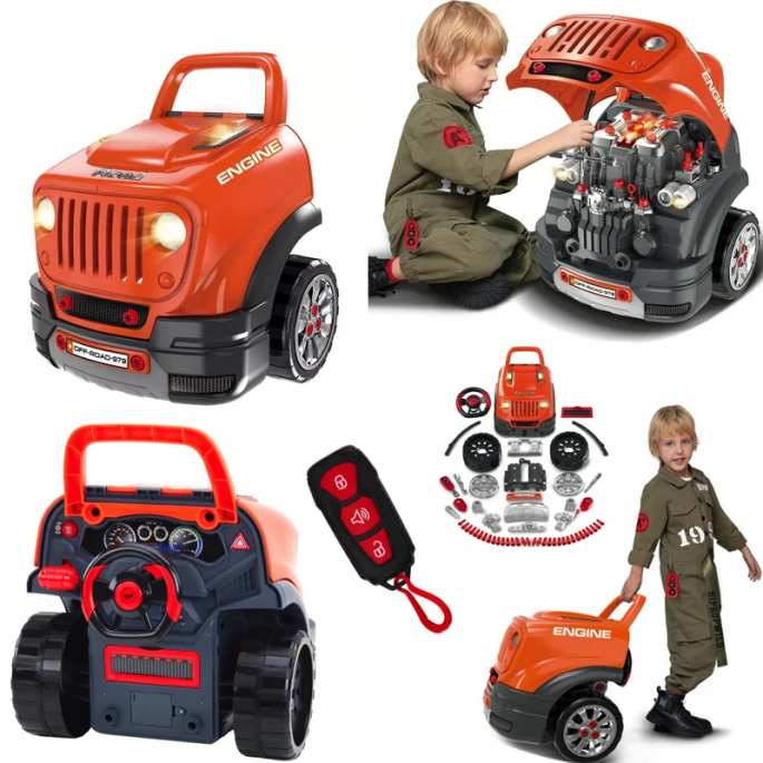 JOKO MOTOR Master Autodielňa Sada Malého Automechanika Auto Jeep Off-Road s volantom, so svetlom a zvukom, auto na učenie opravo