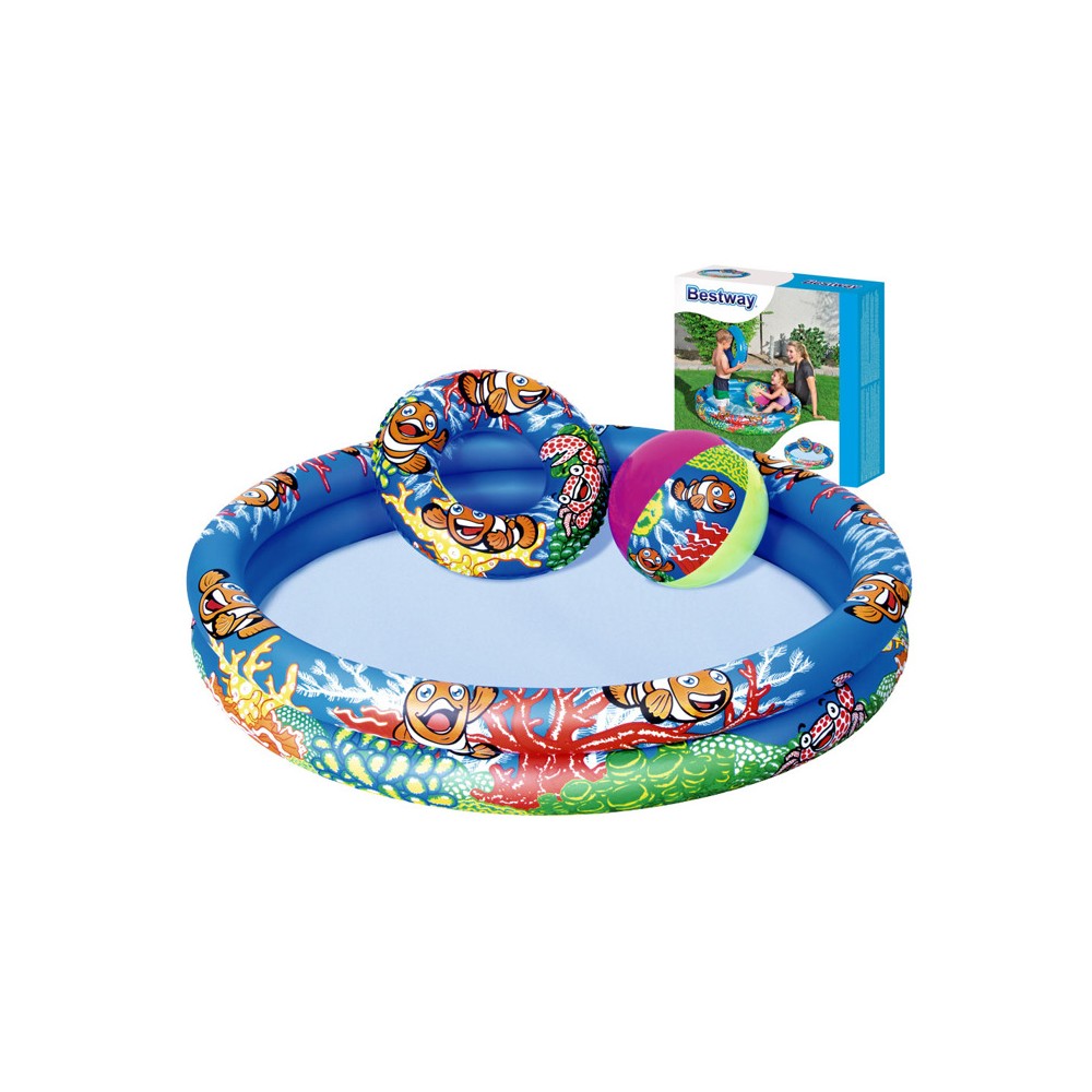 Bestway Detský nafukovací bazén okrúhly + lopta + nafukovacie koleso 51124
