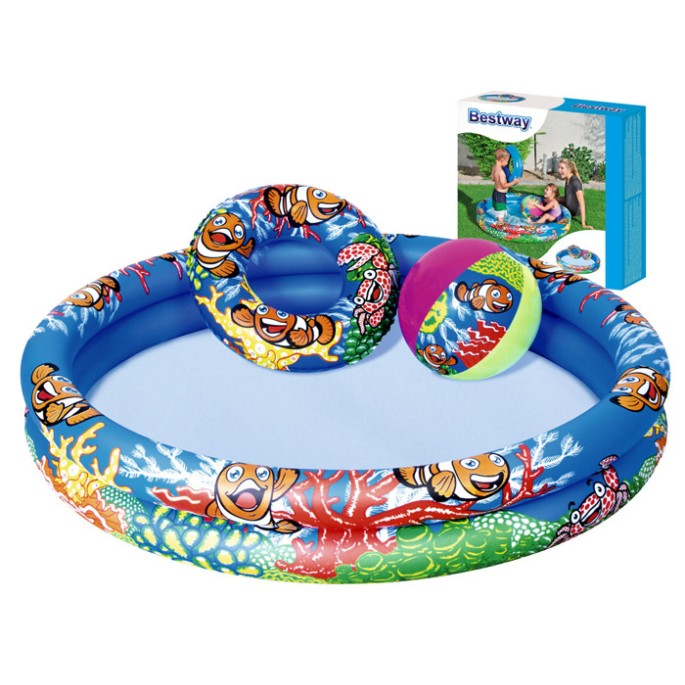 Bestway Detský nafukovací bazén okrúhly + lopta + nafukovacie koleso 51124