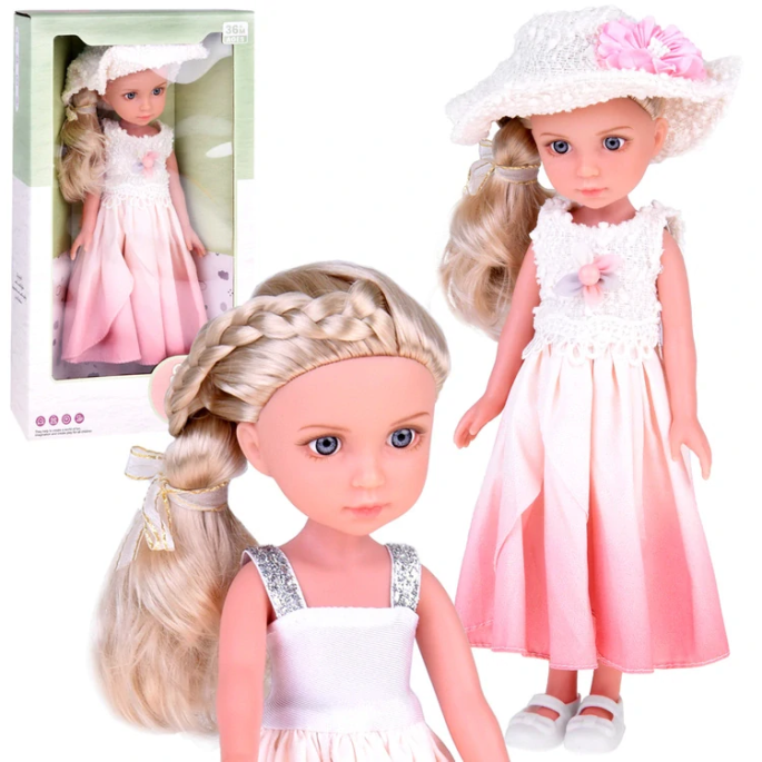 JOKO Bábika v Klobúku s Blond Vlasmi 34cm