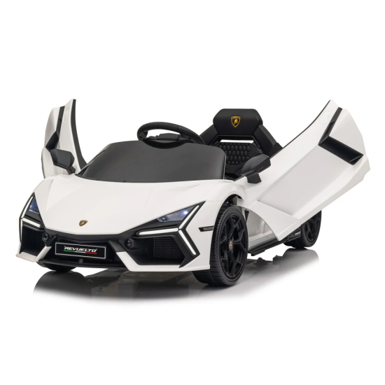 JOKO Elektrické autíčko Lamborghini Revuelto, kožené sedadlo, penové kolesá, FM rádio, biele