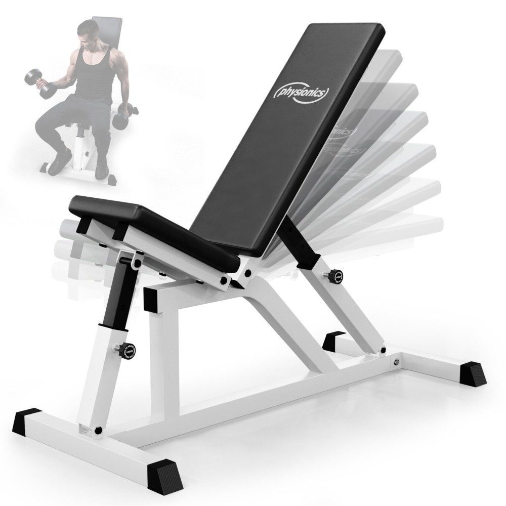 PHYSIONICS Posilňovacia Lavica, Lavička na Cvičenie Regulovateľná, nosnosť 200kg, biela