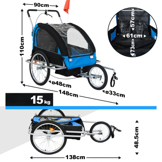 Jago, Vozík za bicykel pre deti alebo zvieratá, modrý