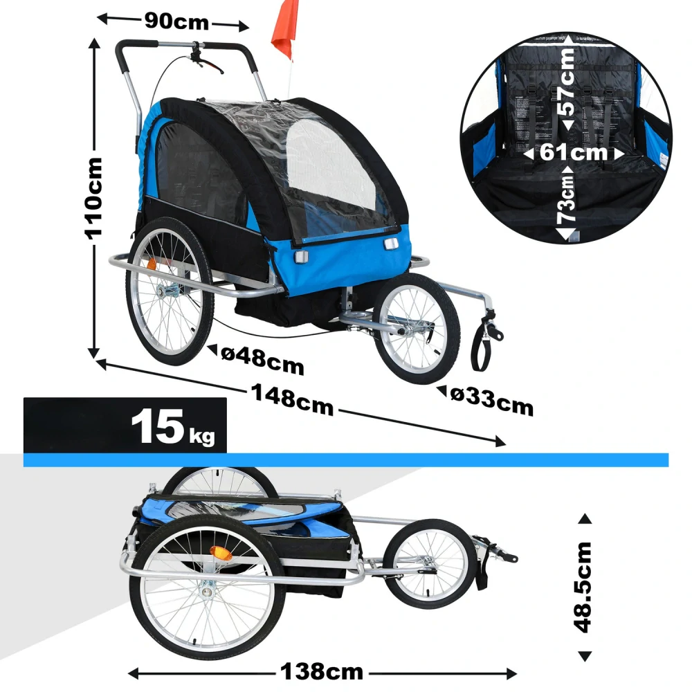 Jago, Vozík za bicykel pre deti alebo zvieratá, modrý