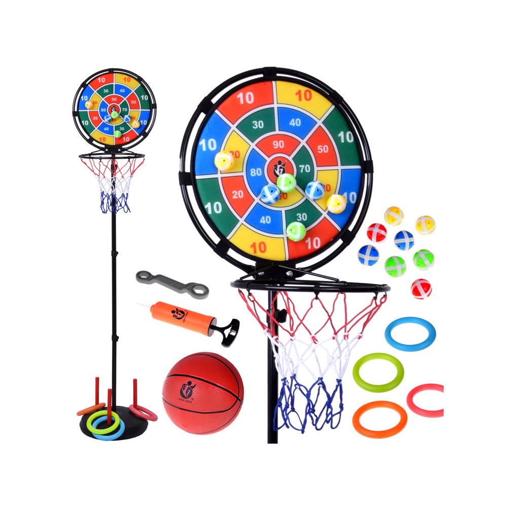 JOKO Sada Hier Basketbalový Kôš, Terč na suchý zips, Hod krúžkami do cieľa 3v1 + lopta a pumpa
