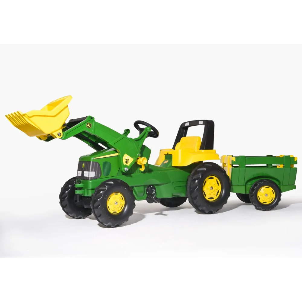 Rolly Toys Šliapací traktor Rolly Junior John Deere s nakladačom a vlečkou, od 3 do 10 rokov, zelený