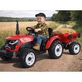 JOKO Veľký Elektrický Traktor s Elektricky vyklápacou vlečkou 205cm, 2x200W 24V, kožené sedadlo, červený