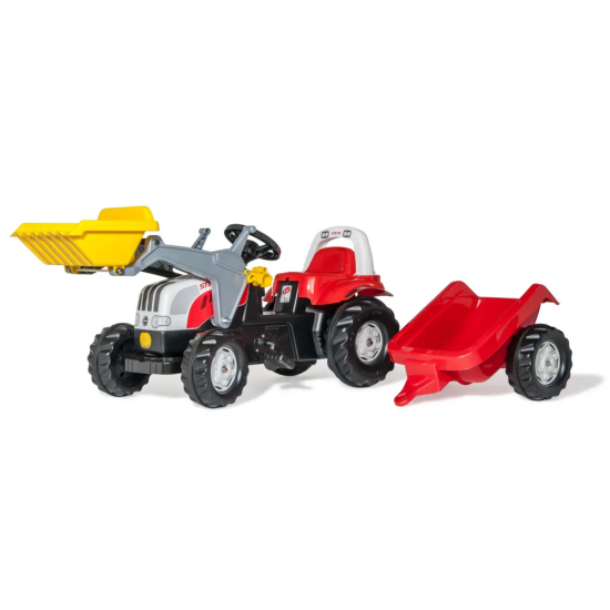 Rolly Toys Šľapací traktor RollyKid Steyr 6165 CVT, predný nakladač, vlečka, červený