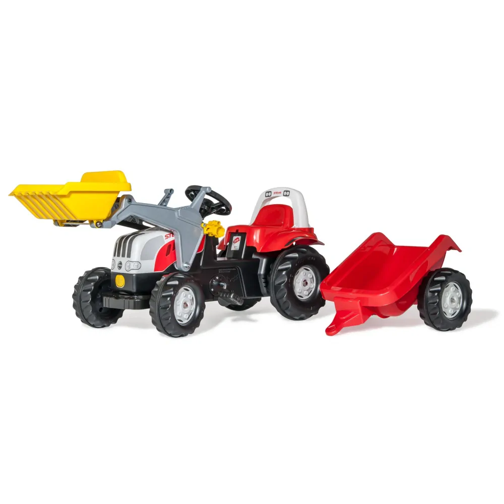 Rolly Toys Šľapací traktor RollyKid Steyr 6165 CVT, predný nakladač, vlečka, červený
