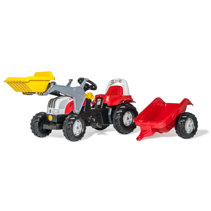 Rolly Toys Šľapací traktor RollyKid Steyr 6165 CVT, predný nakladač, vlečka, červený