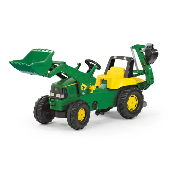 Rolly Toys Šľapací traktor John Deere + predný naklač + zadný bager, od 3 do 8 rokov, zelený