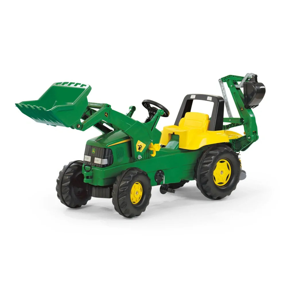 Rolly Toys Šľapací traktor John Deere + predný naklač + zadný bager, od 3 do 8 rokov, zelený