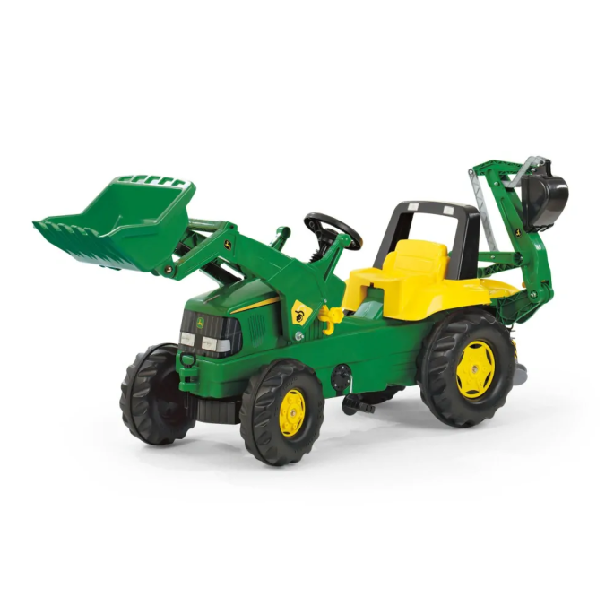 Rolly Toys Šľapací traktor John Deere + predný naklač + zadný bager, od 3 do 8 rokov, zelený