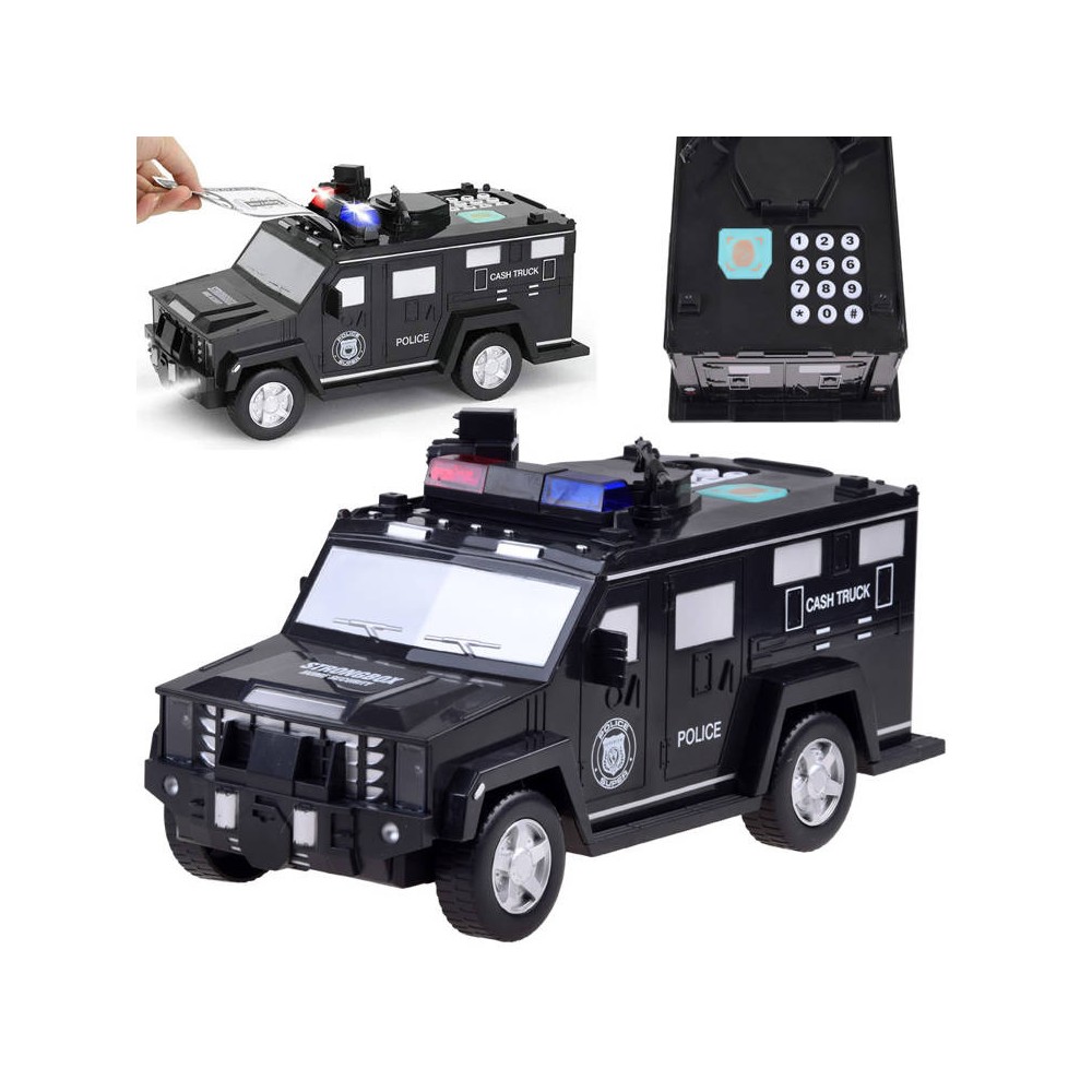 JOKO Policajné autíčko Trezor 28cm, bankomat, pokladnička na mince a bankovky  + zvukové a svetelné efekty, čierne