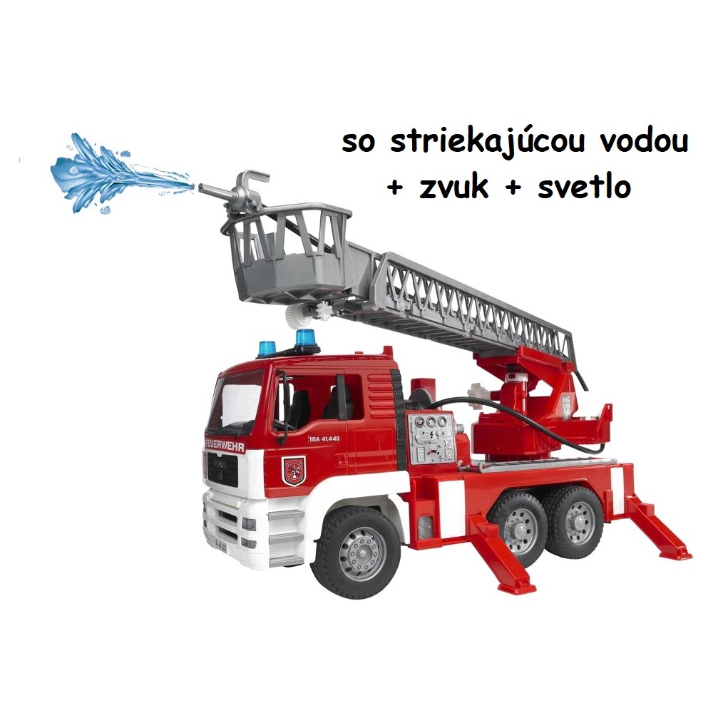 BRUDER Hasičské auto MAN s otočným rebríkom a svetelno-zvukovým modulom na batérie 47cm, červené