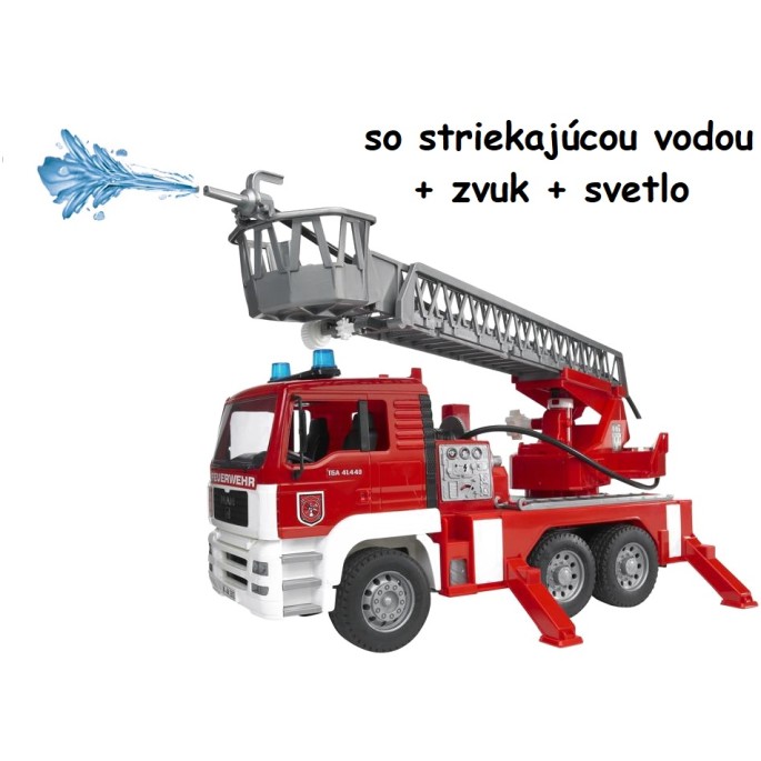 BRUDER Hasičské auto MAN s otočným rebríkom a svetelno-zvukovým modulom na batérie 47cm, červené