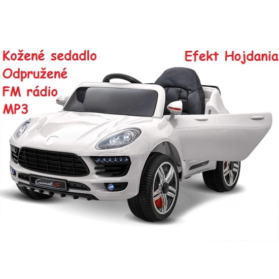 JOKO Elektrické autíčko SPORT, FM rádio, Kožené sedadlo, Penové kolesá, Odpružené, Efekt hojdania, biele