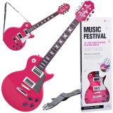 JOKO Detská Elektrická Gitara s kovovými strunami 69cm + popruh a melódie, ružová