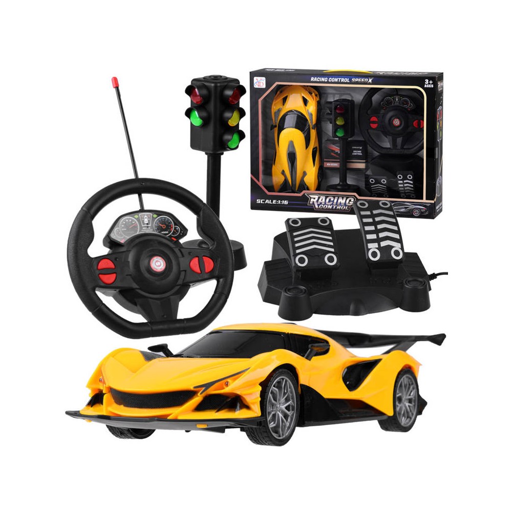 JOKO RC Auto s Plynovými Pedálmi + diaľkové ovládanie VOLANT a Semafór, žlté