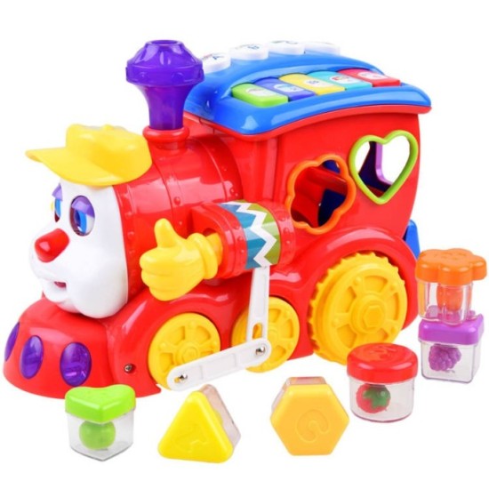 Hola Toys Interaktívny Vláčik so svetlom a zvukom + Klavír + vkladačka + jazdí sám