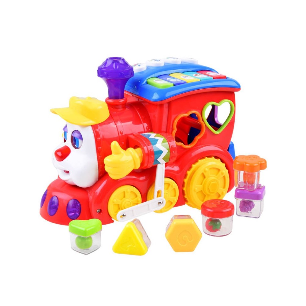 Hola Toys Interaktívny Vláčik so svetlom a zvukom + Klavír + vkladačka + jazdí sám