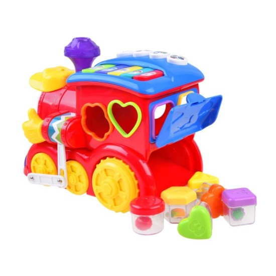 Hola Toys Interaktívny Vláčik so svetlom a zvukom + Klavír + vkladačka + jazdí sám