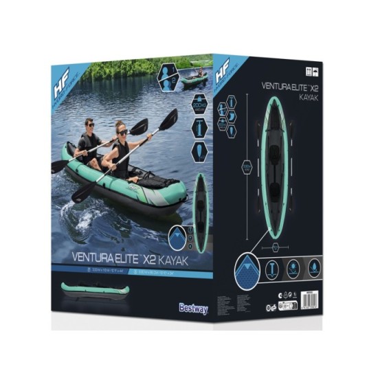 Bestway Nafukovací Kajak Ventura Elite X2 Hydro Force + veslá, nosnosť 200kg, zelený