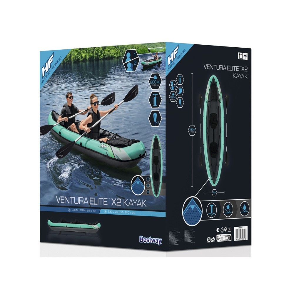 Bestway Nafukovací Kajak Ventura Elite X2 Hydro Force + veslá, nosnosť 200kg, zelený