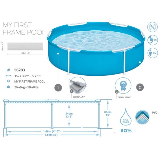 Bestway 56283 Bazén pre deti s kovovou konštrukciou Steel Frame Pool 152 x 38 cm, modrý
