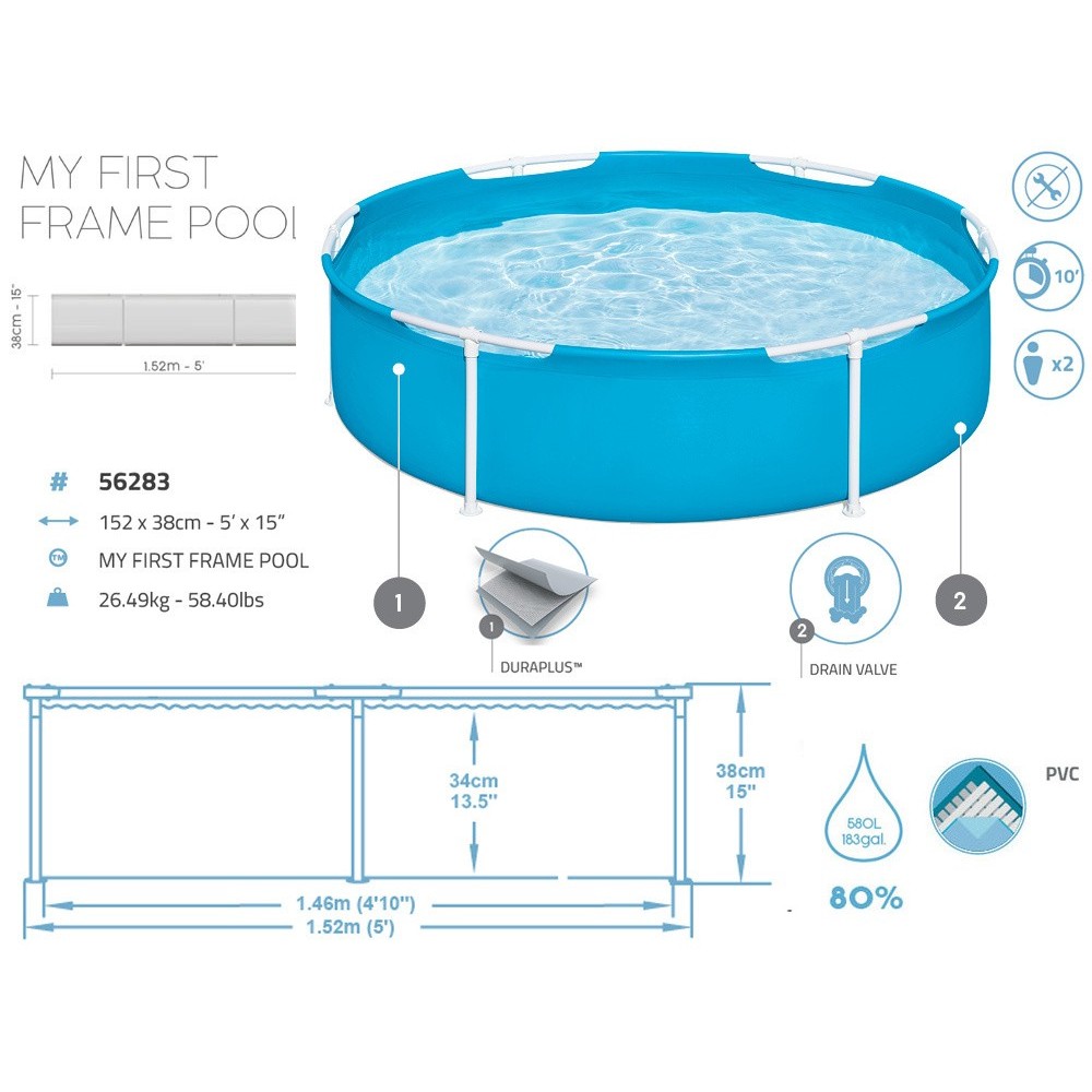 Bestway 56283 Bazén pre deti s kovovou konštrukciou Steel Frame Pool 152 x 38 cm, modrý
