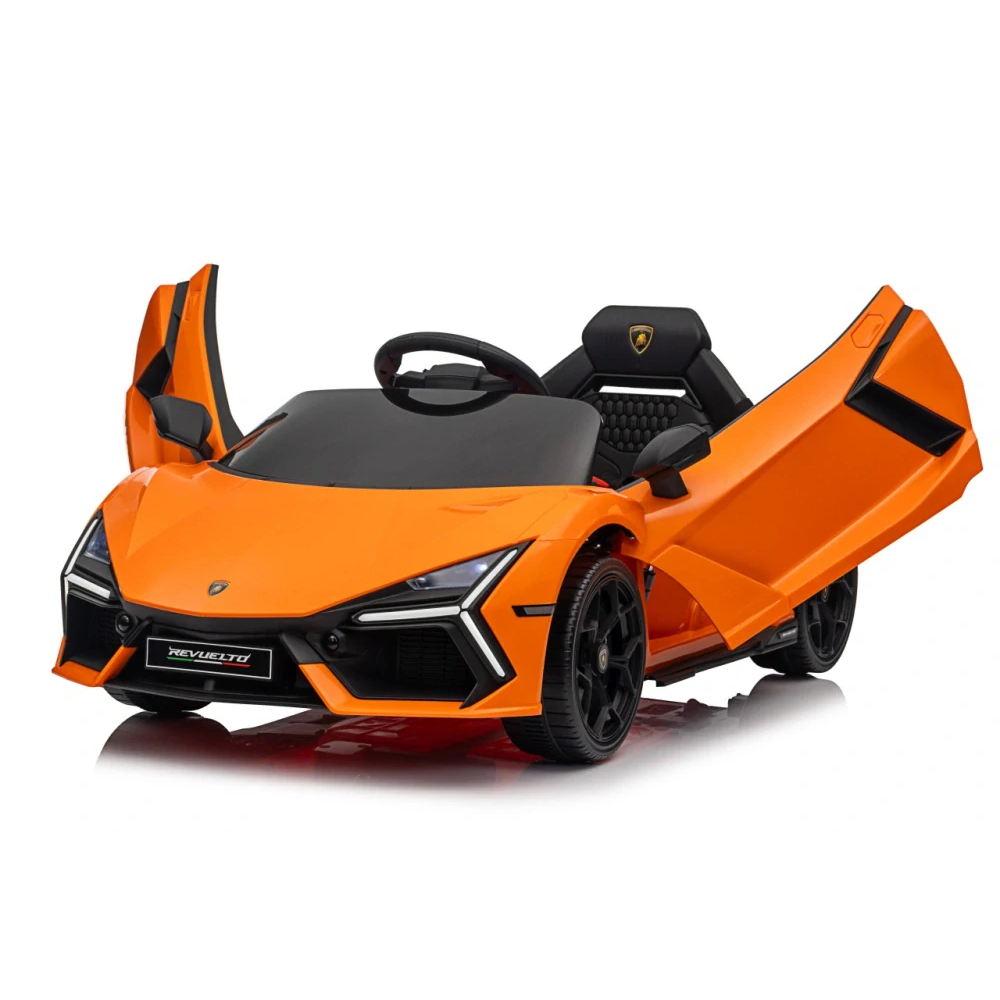 JOKO Elektrické autíčko Lamborghini Revuelto, kožené sedadlo, penové kolesá, FM rádio, oranžové